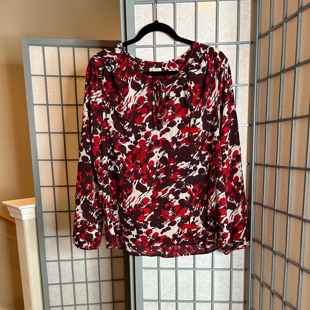 J. Crew Red and Maroon Floral Blouse